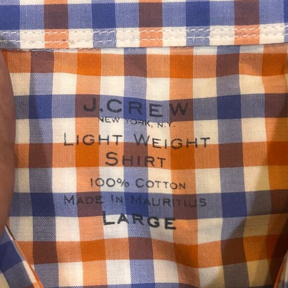 J.Crew Large Lightweight Button Down Shirt Orange Blue Gingham Check 100% Cotton - Picture 2 of 5